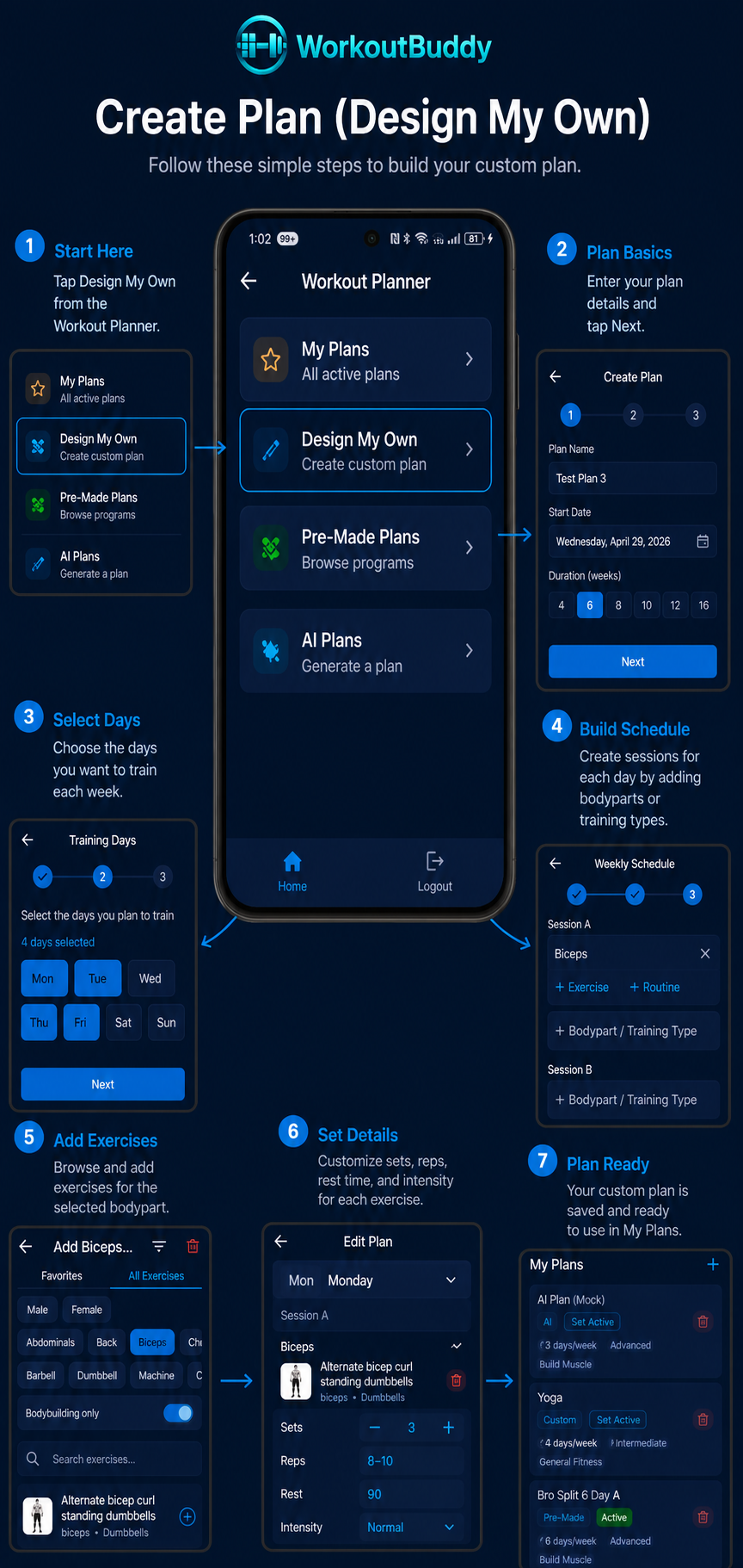 WorkoutBuddy Design My Own plan guide screenshot