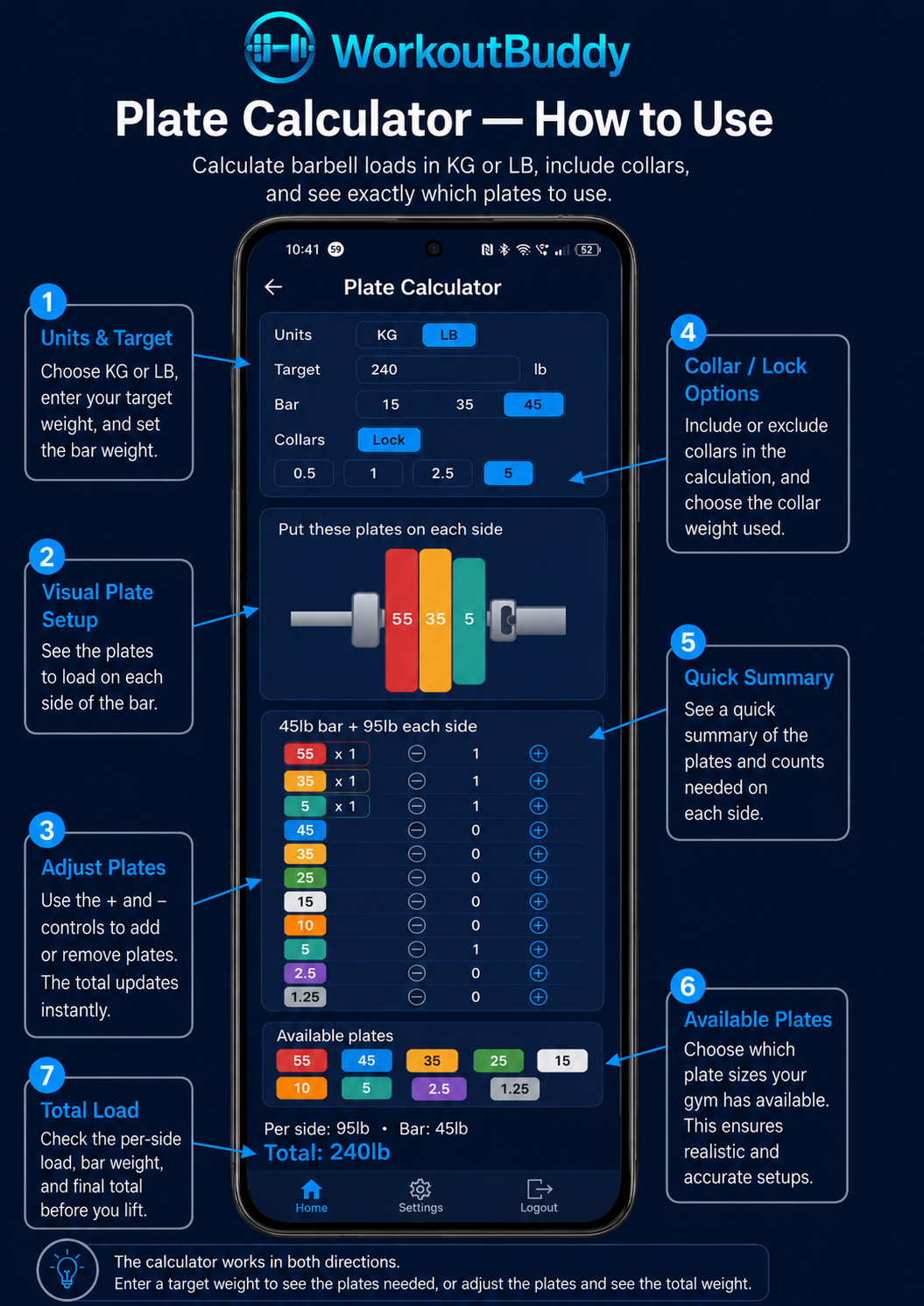 WorkoutBuddy Plate Calculator guide screenshot